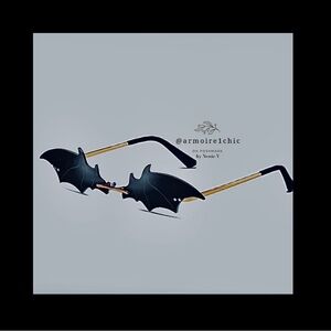 LASPOR | Bat Wing Rimless Novelty Sunglasses | Black & Metallic Gold Tone